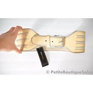 BCBG WAIST BELT WIDE TAUPE ZIPPER BIEGE NUDE SMALL